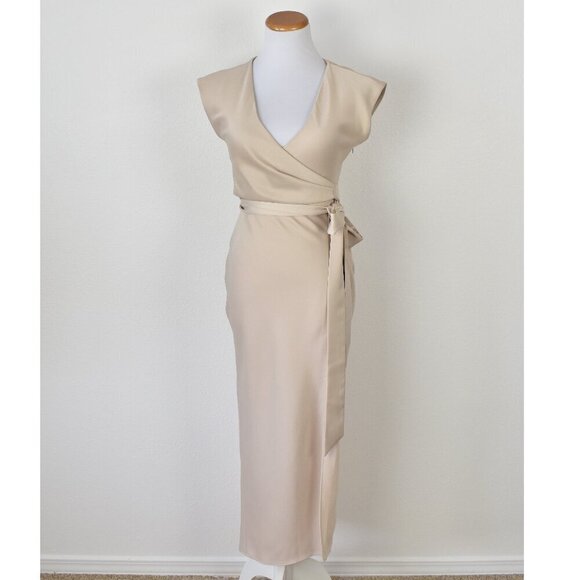 BHLDN Dresses & Skirts - BHLDN Louisa Satin Charmeuse Champagne Cream Midi Dress - 0